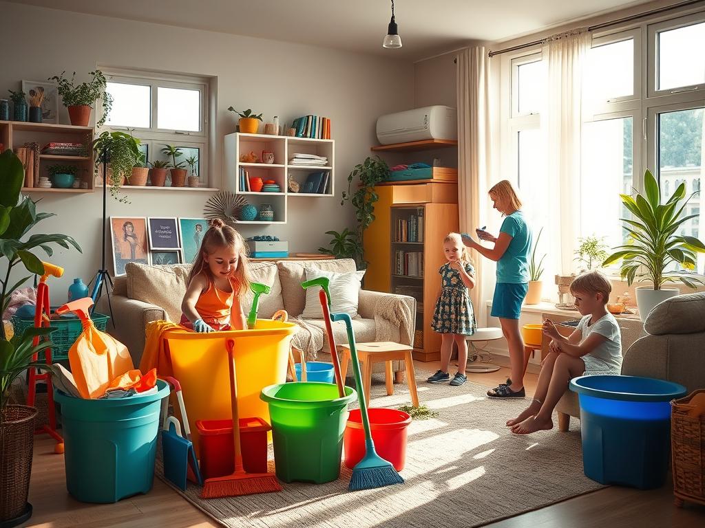 cleaning home with kids