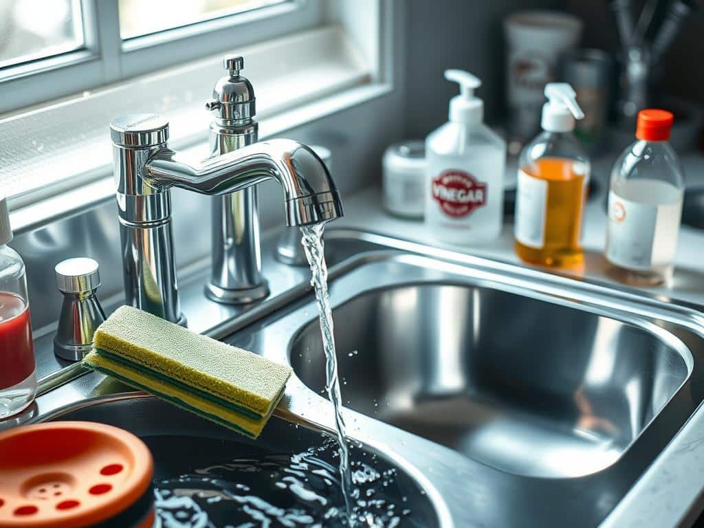 how to clean kitchen sink